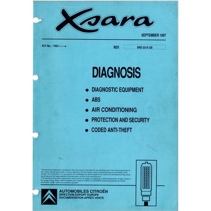 Citroen Xsara Diagnosis Service Manual Diagnostic Equipment 1997 BRE0318GB PDF