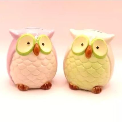 Pastel Shades Owl Moneyboxes Ceramic 9 CM Gift Home Decor Savings Money Notes
