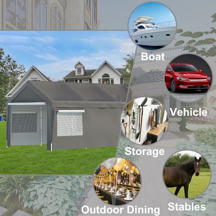 Carport Canopy 10x20 FT – Heavy Duty Metal Garage with Removable Sidewalls, Roll