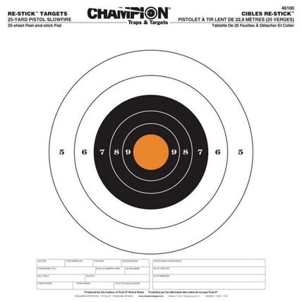 25-PACK Champion 25yd Pistol Slow Fire Re-Stick Target