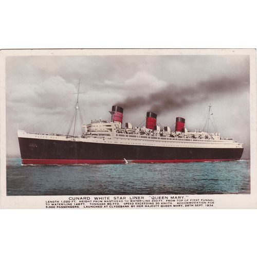 Real Photo Hand Coloured Cunard White Star Queen Mary Ocean Liner Postcard