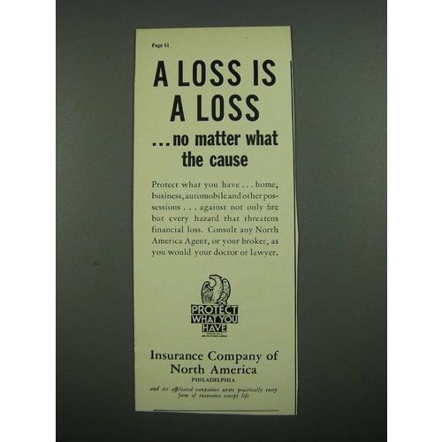 1938 Insurance Company of North America Ad - A Loss is A Loss