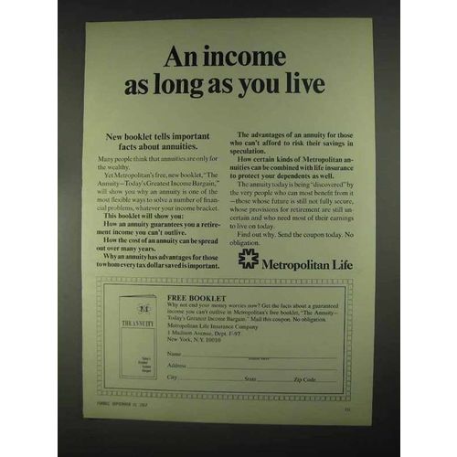 1967 Metropolitan Life Ad - Income As Long As You Live