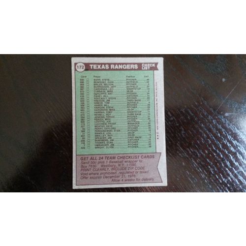 1976 Topps Card # 172 Texas Rangers Team Card Very Good (3)