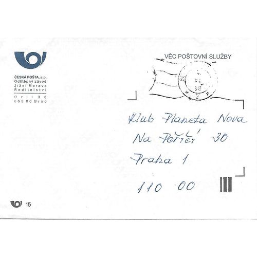 1) Official Envelope 'On Postal Service': Česká Pošta, Brno.