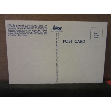 THE PALACE OF THE LEGION OF HONOR LINCOLN PARK, SAN FRANCISCO unused postcard =