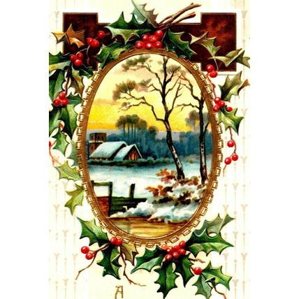 1909 Christmas House Holly Winter Embossed Postcard (A20)