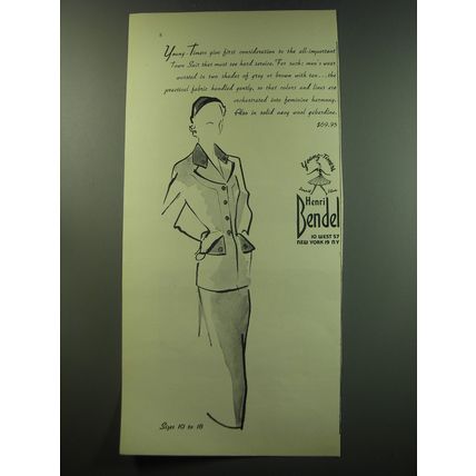 1949 Henri Bendel Young-Timers Town Suit Ad - give first consideration