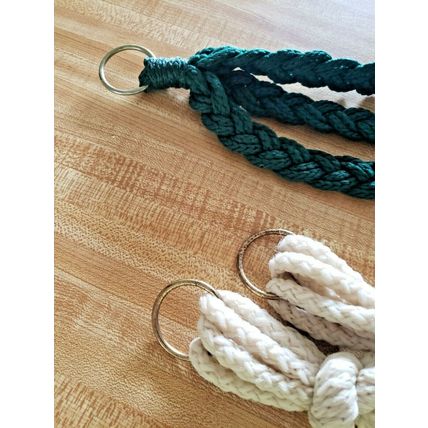 Macramé Vintage Plant Hangers 2 Cream 1 Green with Metal Rings