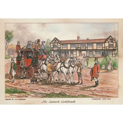 Stagecoach at Ostrich Pub Inn Coinbrook Berkshire Postcard