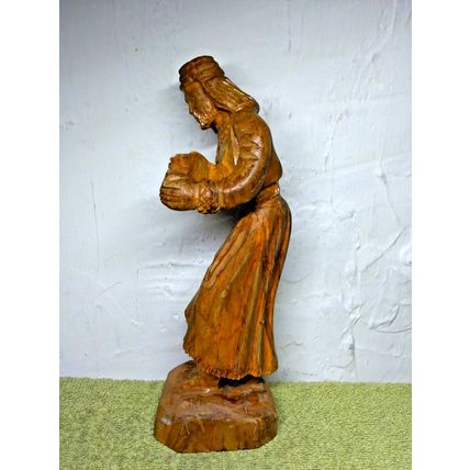 Jesus Walking Statue Hand Wood Carved Vintage Religious Bethlehem Clear Coat Fin