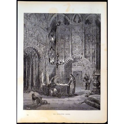 ENCHANTED CASTLE 1885 Gustave Doré - Don Quixote ANTIQUE ENGRAVING