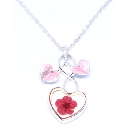 Pink Pendant Pressed Flowers Heart Shaped on a Necklace Festive Gift