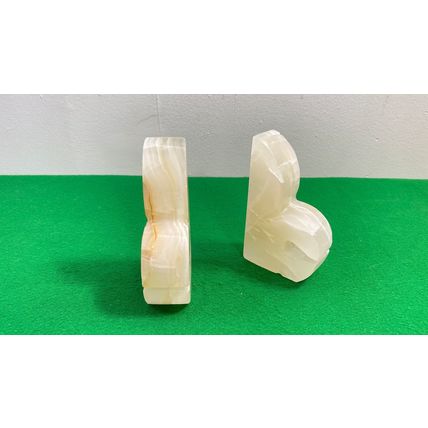 Vintage White Wedge Marble Bookends, set of 2, Bookshelf Decor, Natural stone, O
