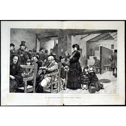 OUT-PATIENTS’ ROOM IN UNIVERSITY COLLEGE HOSPITAL 1872 VICTORIAN ENGRAVING
