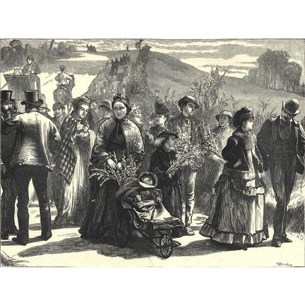 PALM SUNDAY - THE OUTSKIRTS OF LONDON 1872 V.W. Bromley VICTORIAN ENGRAVING