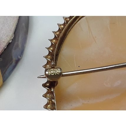 Antique Corkscrew Framed Carved Oval Cameo 10Kt Yellow Gold Brooch/Pendant#20508