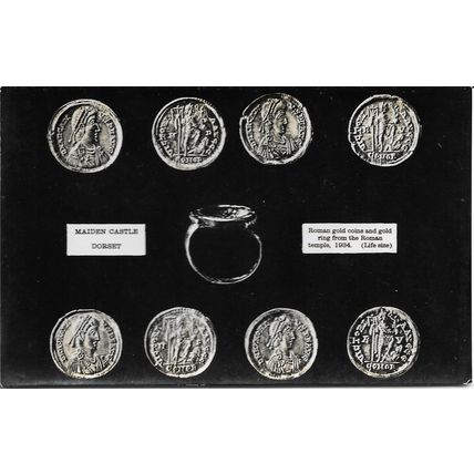 Roman Coins, Maiden Castle, Dorset, England - Vintage Real Photo Postcard