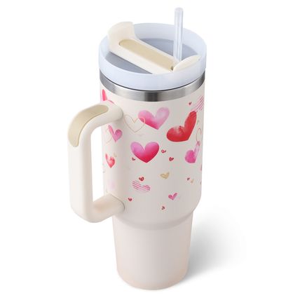40oz Insulated Tumbler with Handle & Straw – Stainless Steel, Spill-Proof Travel