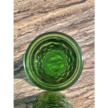 VTG Emerald Green Glass Vase Set- Quilted Diamond Pattern #4095 & Crinkle Glass