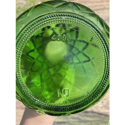VTG Emerald Green Glass Vase Set- Quilted Diamond Pattern #4095 & Crinkle Glass