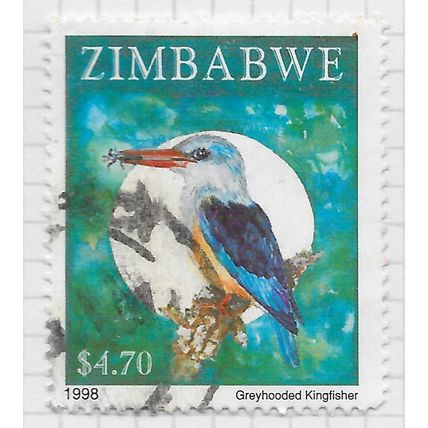 ZIMBABWE 1998 BIRDS GREY HOODED KINGFISHER $4.70 USED