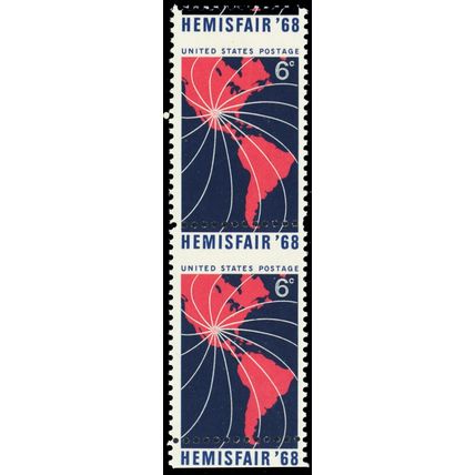 1340, MNH 6¢ Hemisfair RARE Misperfed Error Pair - Stuart Katz