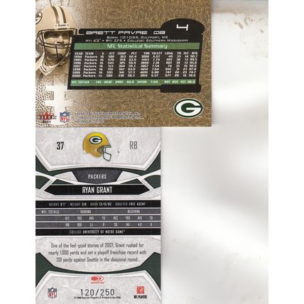 BRETT FAVRE & RYAN GRANT 120/250 AUTO 2001/08 GREEN BAY PACKERS HOF SB CHAMPIONS