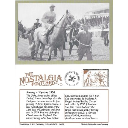 Postcard Horse Racing Epsom 1954 Oaks Winner Sun Cap Sport Race - Nostalgia