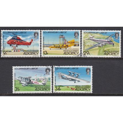 Alderney 1985 50th Anniv of Airport Aviation SG A18-A22 MNH VFU - EX FDC