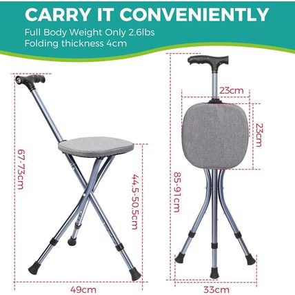 Folding Cane with Seat,Adjustable Walking Stick for Seniors,Lightweight Walking