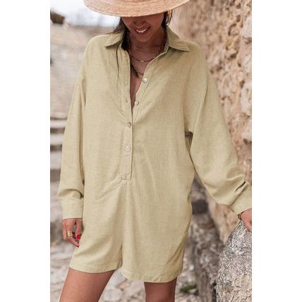 Half Button Shirt Collar Long Sleeve Loose Romper
