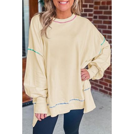 Contrast Stitching Split Baggy Sweatshirt
