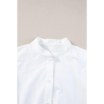 White Colorblock Rickrack Trim Short Sleeve Drawstring Waist Long Dress