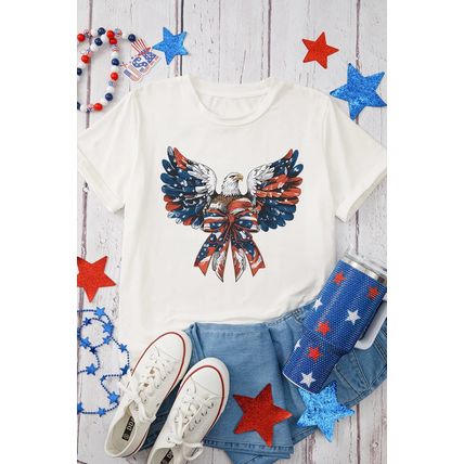 White American Flag Eagle Print Independence Day Tee