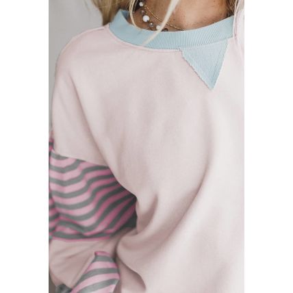 Delicacy Striped Colorblock Patchwork Drop Shoulder Sweatshirt