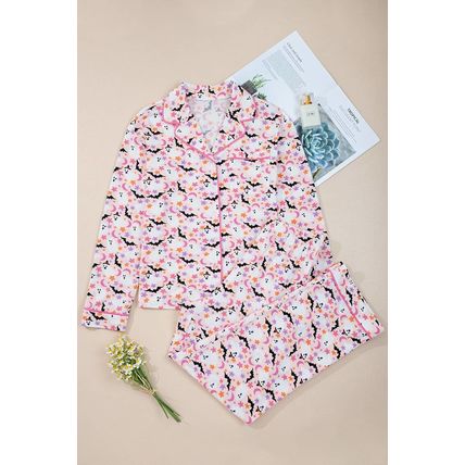 Pink Halloween Eve Haunted Honey Bat Print Pajama Set