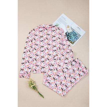 Pink Halloween Eve Haunted Honey Bat Print Pajama Set
