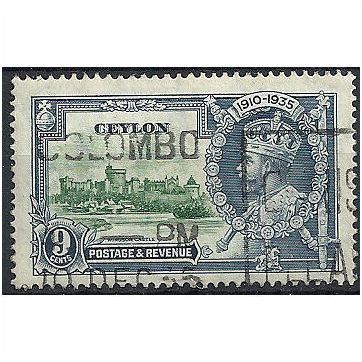 Ceylon 1935 SG380 9c Green & Indigo Silver Jubilee Fine Used . .