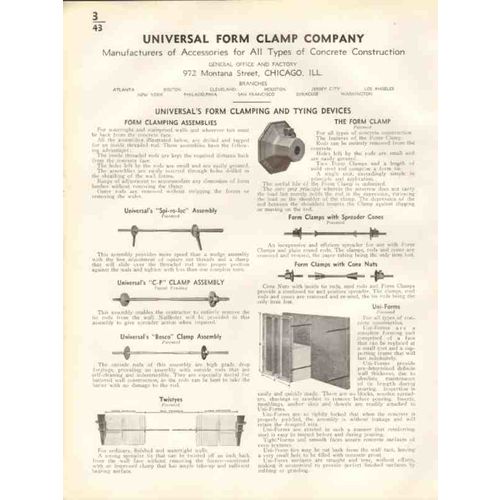 universal form clamp company 1938 concrete accessories vintage catalog