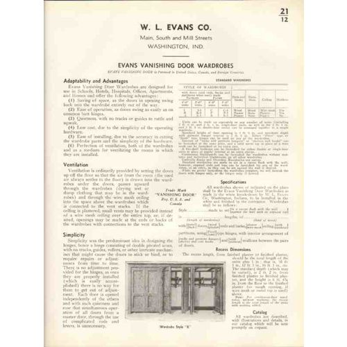 w l evans company 1938 vanishing door wardrobes vintage catalog