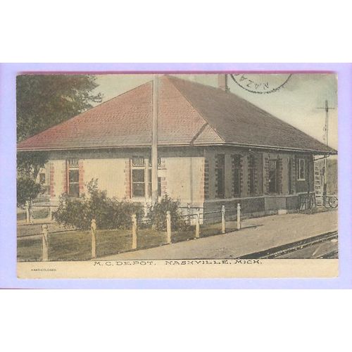 MI Nashville MC Depot View Small Stone Depot Railroad~52