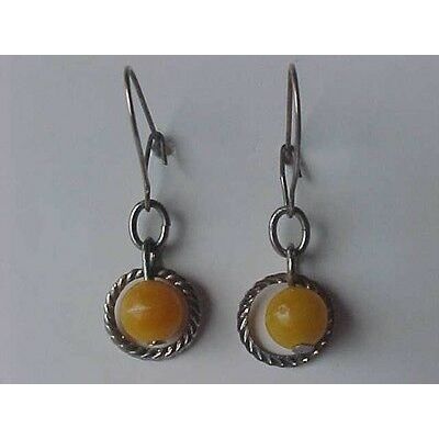 Silver Circle Earrings Orange Bead Silver Rope Twist Circle Dangle 1"