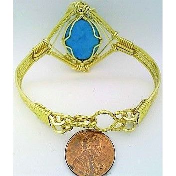 Turquoise Howlite Gold Wire Wrap Gemstone Bangle Cuff Bracelet Sz. 6.5