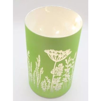White Floral LED Lamp Small Green Background Glass 14.5 CM Gift Home Decor Light