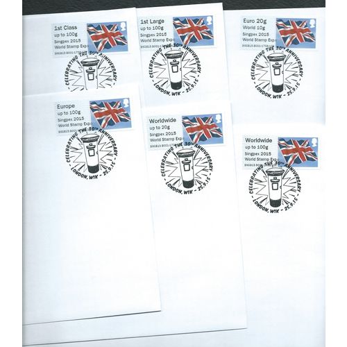 2015 6 X UNION FLAG OVPT 'SINGPEX' POST & GO + LONDON EN1 PMK (EBIDPACK39-163)