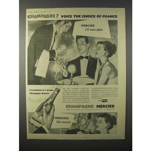 1956 Mercier Champagne Ad - Voice the Choice of France