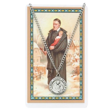 St. Vincent De Paul, Patron St of Prisoners, Necklace with Laminated Prayer Card