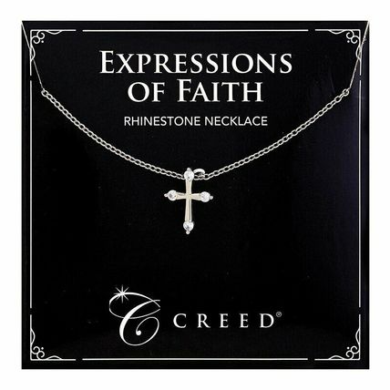 CROSS RHINESTONE SILVER TONE NECKLACE WITH TWO PRAYER CARDS INCLUDED