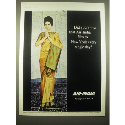 1966 Air-India Airline Ad - Did you know that Air-India flies to New York
